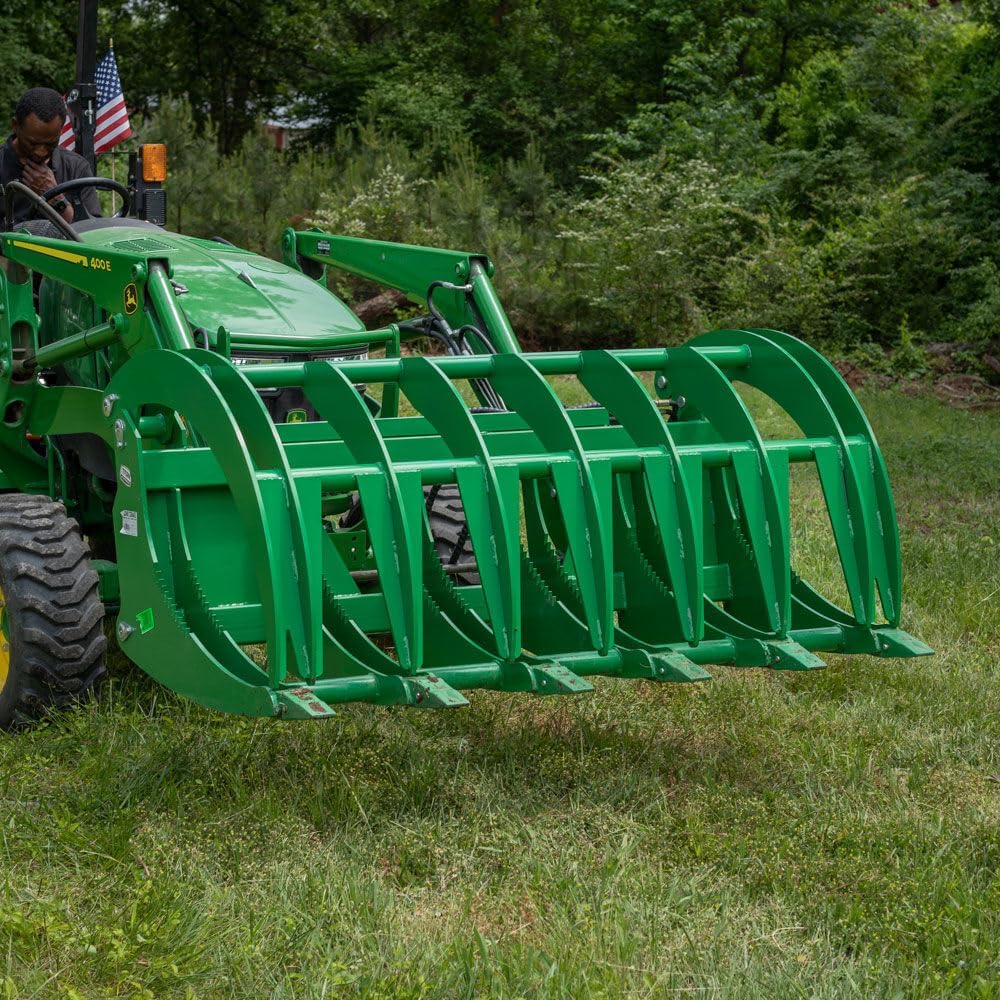 Titan Attachments 60" HD Root Grapple Rake Attachment, Fits John Deere Hook & Pin Tractors, Twin 3,000 PSI Cylinders, Clears Rocks, Logs, Brush, & Debris, Tractor Accessories & Attachments