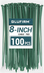 Green Zip Ties 8 inch (100 Pack), 45lb Tensile Strength, Cable Ties for Indoor and Outdoor Use, UV and Cold Resistant Wire Ties for Home, Garden, Fencing, Glufirm