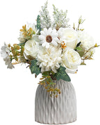 Epicpetal Fake Flowers in Vase, Artificial Pink Flowers in Vase for Decoration Faux Flowers Fake Floral for Home Decor Indoor Dining Table Centerpiece (White)