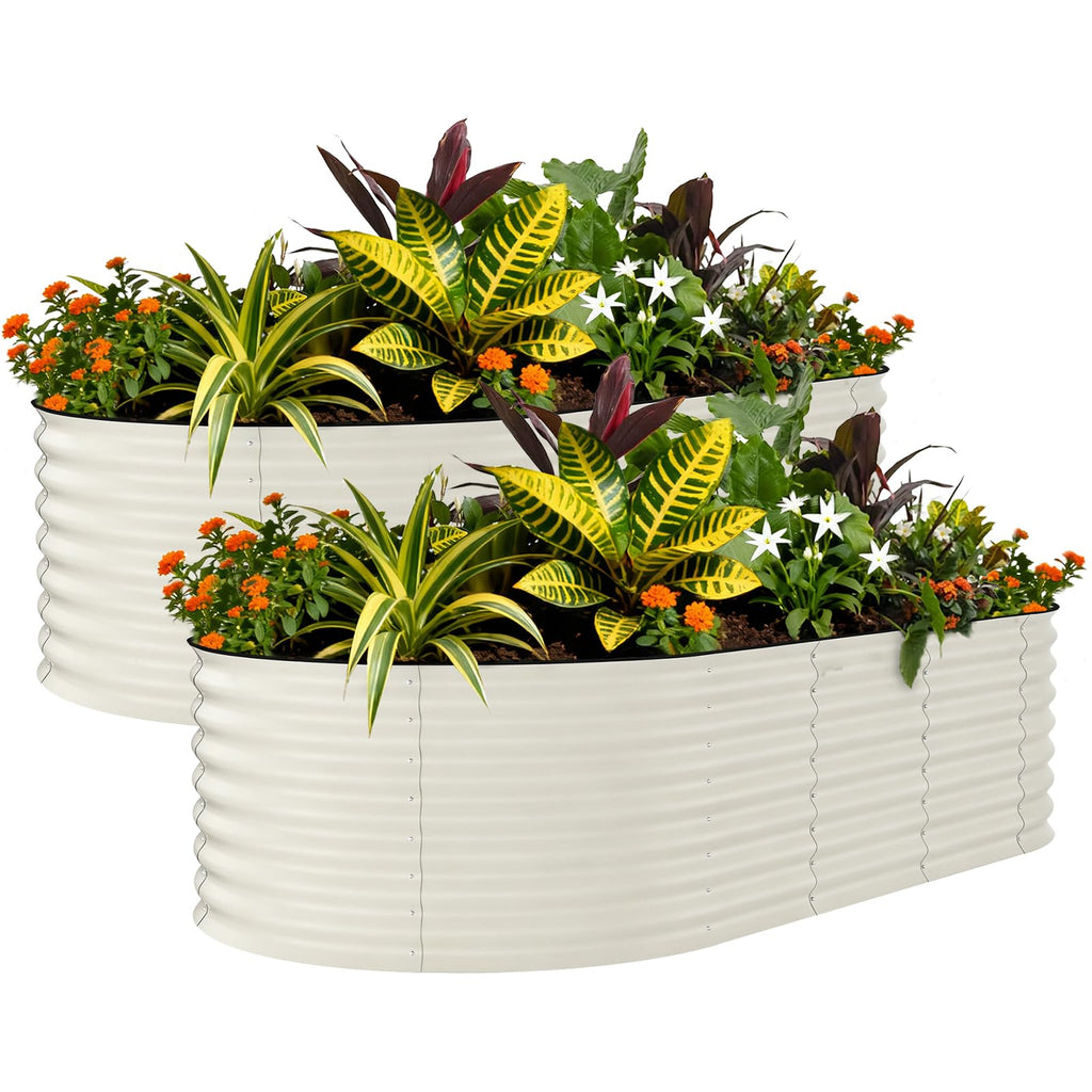Garvee 2 Pack 8x4x2ft Galvanized Raised Garden Bed, Oval Metal Planter Box