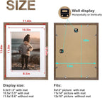 KINLINK 12x16 Picture Frame Rustic brown, Solid Wood Frames with Acrylic Plexiglass for Pictures 11x14/9x12 with Mat or 12x16 without Mat,Wall Display Photo Frame, Set of 4