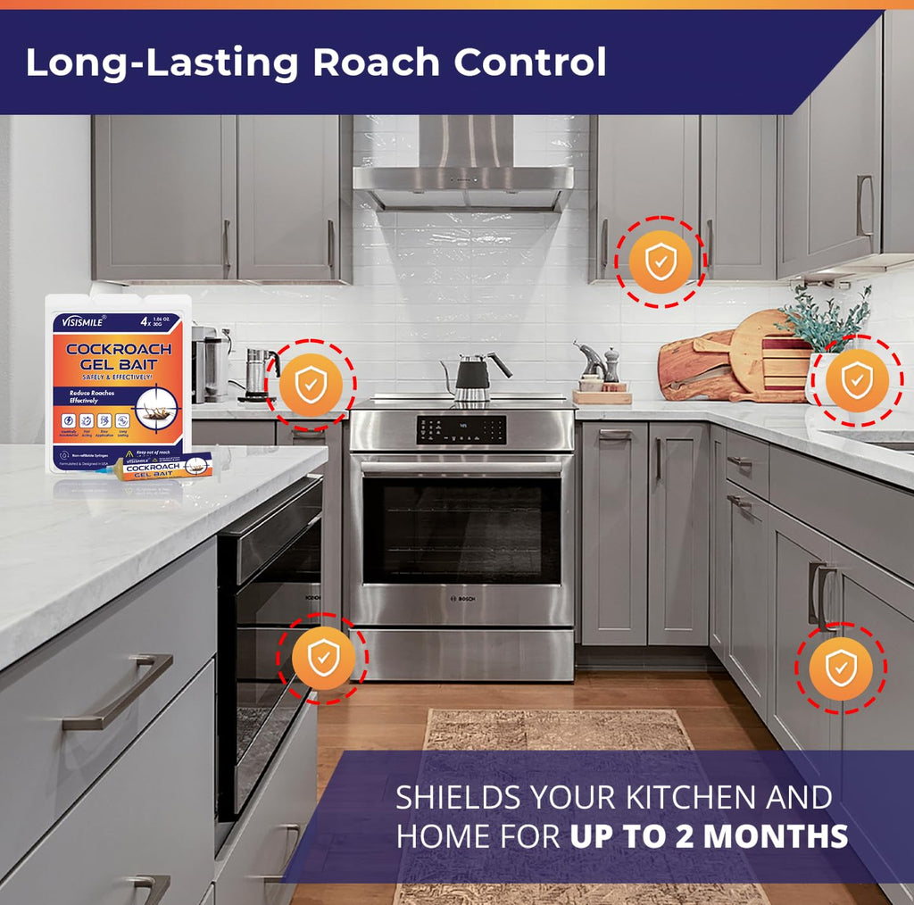 Roach Gel Bait Indoor and Outdoor: Cockroach Killer Repellents for German Cockroaches, Small Roaches – Cockroach Deterrent for Homes and Kitchens – Pet Safe Roach Control 4-Tubes