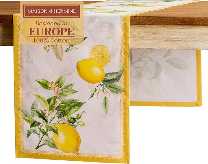 Maison d' Hermine Table Runner 100% Cotton Single Layer Table Runners 108 inches Long Decorative for Home Kitchen Dining Party Wedding Bridal Shower Spring Summer (Limoncello, 14.50" x 108")