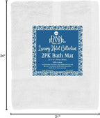 DAN RIVER Classic Bath Mat - White, 100% Ring Spun Cotton, Pack of 2, 21x34 inches, 800 GSM, Non-Slip, Absorbent, Quick Drying, Machine Washable Bathroom Floor Mats for Shower, Kitchen & Bath