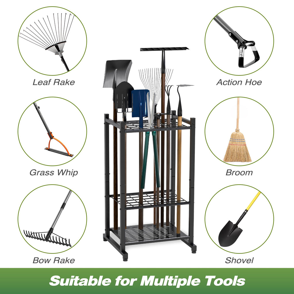 Garden Tool Organizer, Garage Tool Organizer & Garage Organization, Heavy Duty Steel Tool Storage Rack Holds 35 Rakes, Brooms Tools, Broom Holder and Mop Holder, Shed Organizer for Home Organization