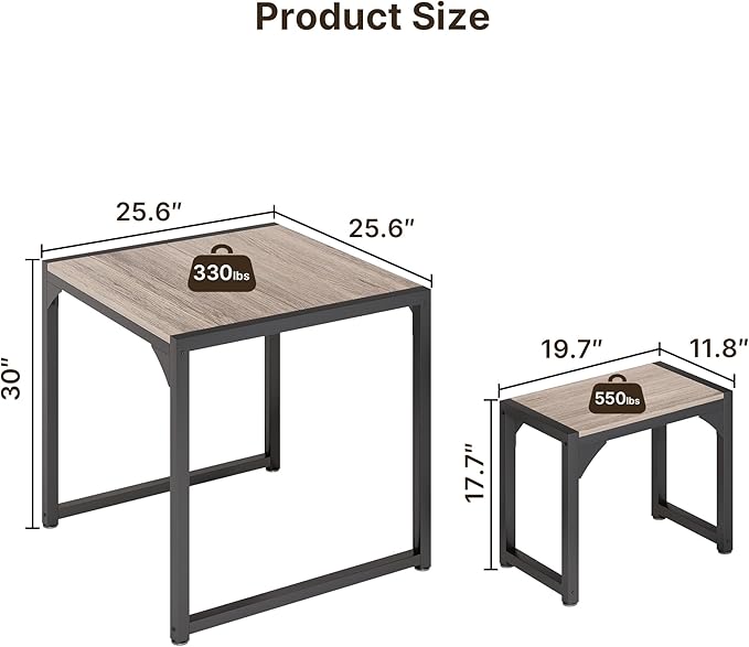 Gizoon Dining Table Set for 2, Kitchen Table Set for 2 with Steel Frame, Kitchen Table with 2 Benches for Small Space, Space Saving Design for Restaurant, Living Room, Grey