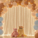 10ft x 10ft Champagne Chiffon Backdrop Curtain with Lights String for Parites Wedding Wrinkle Free Curtain Photo Backdrops Drapes for Baby Shower Birthday Party Home Decorations
