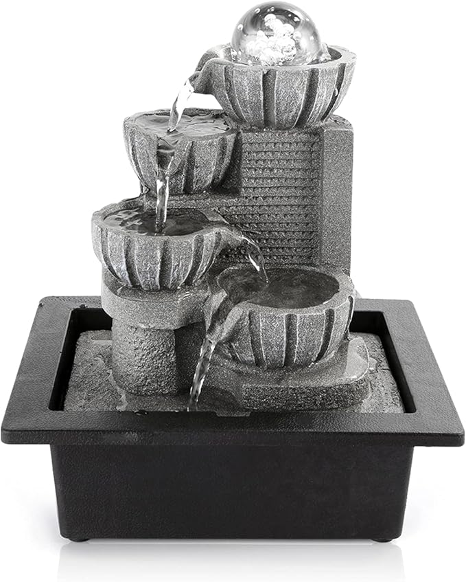 Dyna-Living Water Fountains Indoor Tabletop Water Fountain with LED Rolling Ball Feng Shui Waterfall Fountain for Modern Home Decor Office Living Room Decoration