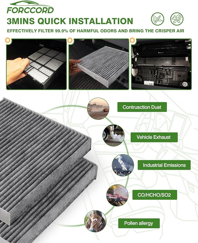 2-Pack HEPA Cabin Air Filter CF10381 Fits for Hyundai Azera/Sonata 2006-2008, Santa Fe 2007-2009, Kia Carnival 2022-2026 Activated Carbon Cabin Filter Replacement 08790-3K000 Car Accessories