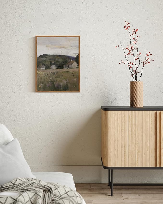 InSimSea Framed Wall Art for Living Room Vintage Landscape Wall Prints Framed Canvas Art Wall Decor Abstract Serene Countryside Scene Wall Prints Mid Century Modern Decor for Bedroom Office 11x14in