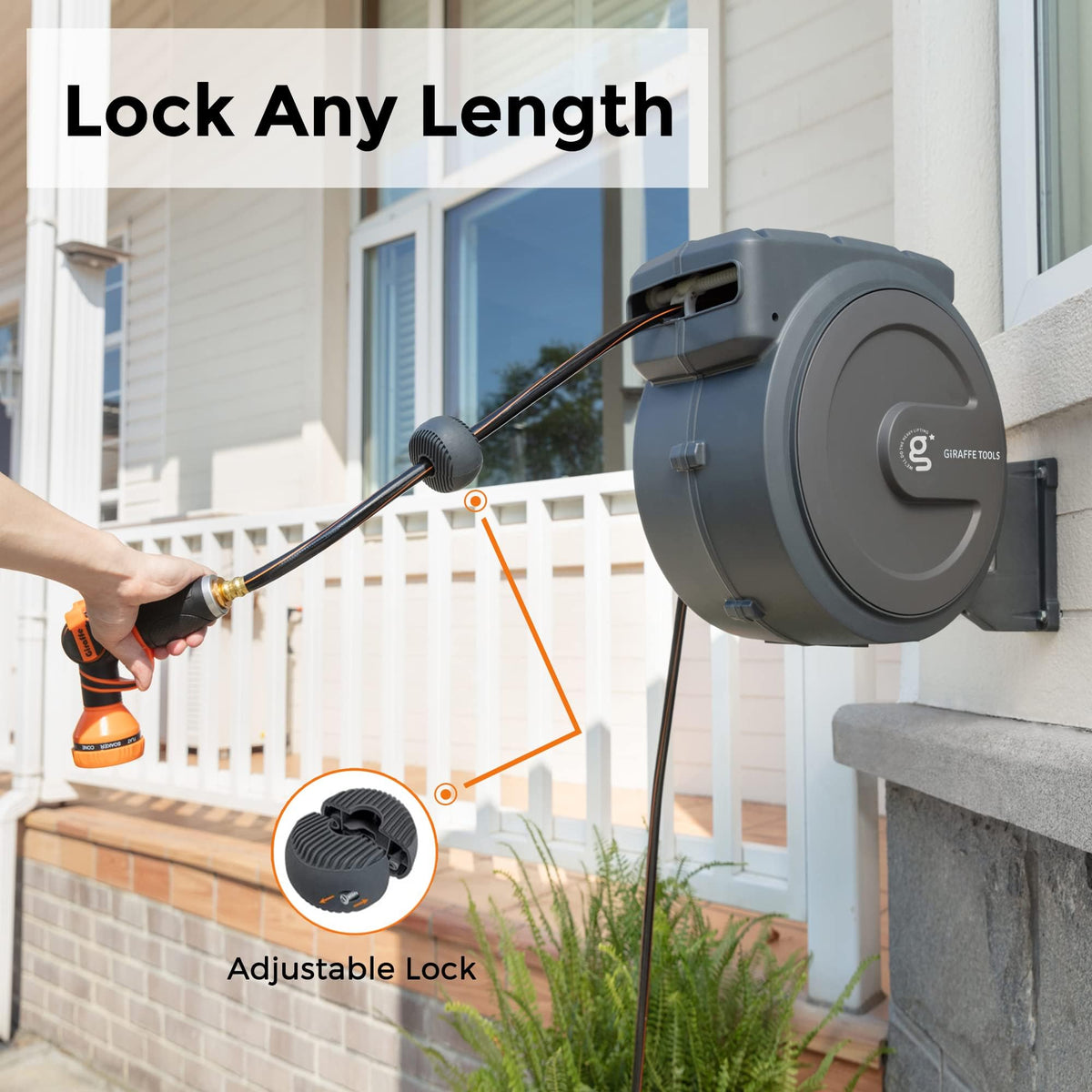 Giraffe Tools Retractable Garden Hose Reel 1/2"78FT Wall Mount Auto Rewind
