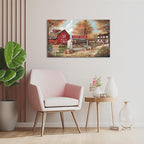 CYULWNNO Farmhouse Canvas Wall Art Farm Stand Landscape Painting Nature Rustic Scenery Canvas Prints Vintage Red House Wall Decor Framed for Living Room Bedroom