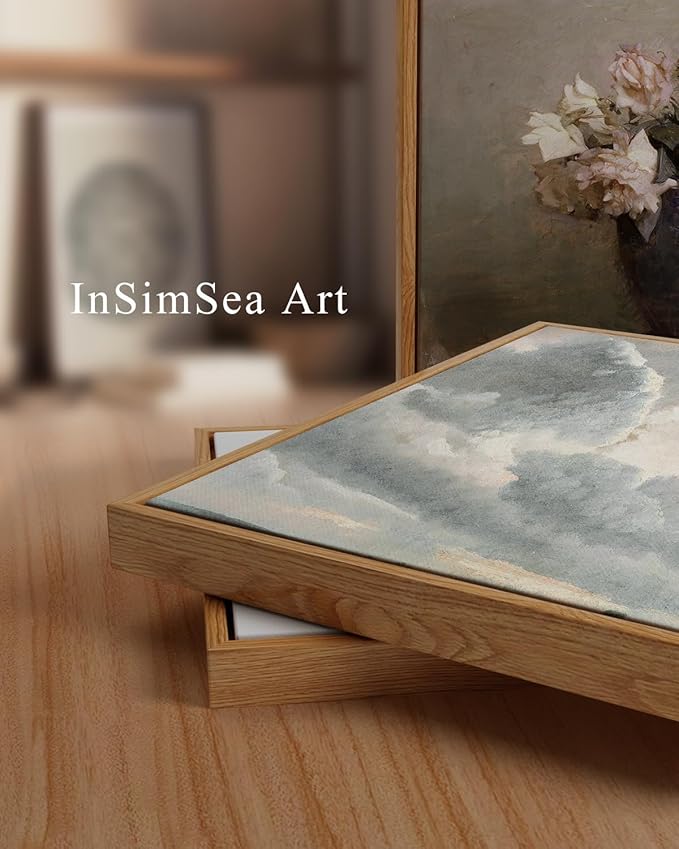 InSimSea Framed Canvas Wall Art, Landscape Wall Art, Study of Clouds Painting, Modern Farmhouse Decor, Rustic Wall Decor for Living Room, Bedroom, Office, 24"x36"
