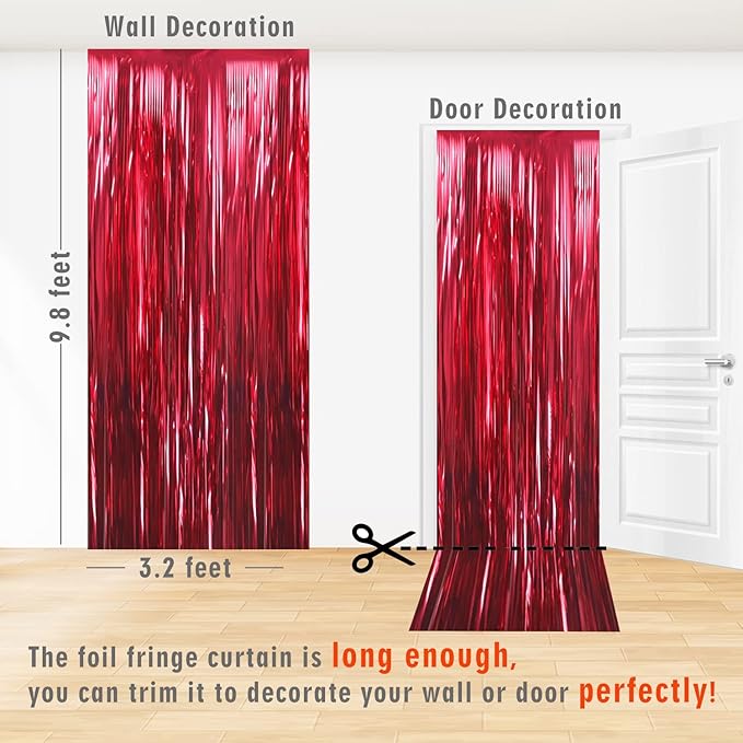 GOER 3.2 ft x 9.8 ft Metallic Tinsel Foil Fringe Curtains Party Photo Backdrop Party Streamers for Birthday,Graduation,New Year Eve Decorations Wedding Decor (5 Pcs,Burgundy)