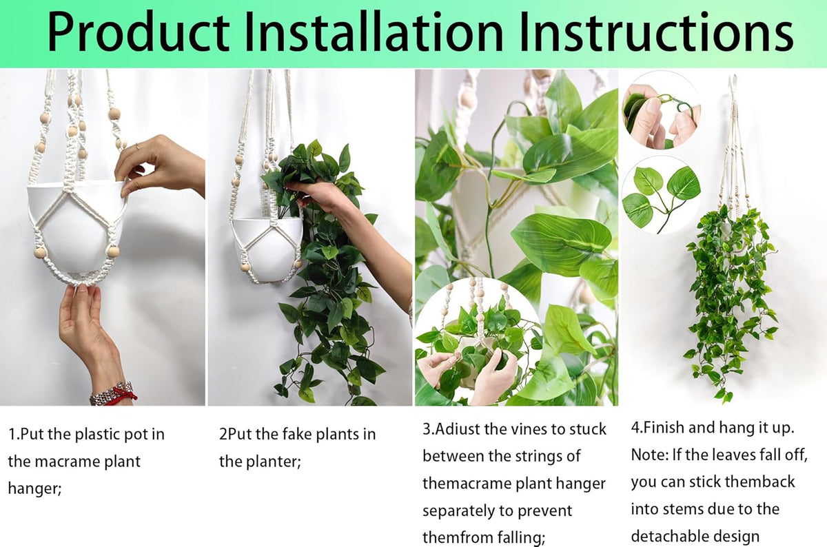 Fake Hanging Plants Artificial Plants for Home Decor Macrame Plant Hanger with Fake Vines Faux Hanging Planter Greenery for Wall Ceiling Bedroom Bathroom Kitchen Office Boho Decor Indoor