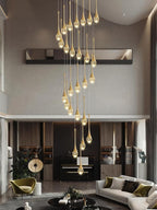 138'' Large Chandeliers for Living Room Modern Crystal Gold Chandeliers Spiral Staircase Pendant Light High Ceiling Lamp Fixture for Foyer Entrance Dimmable 2700-6000K