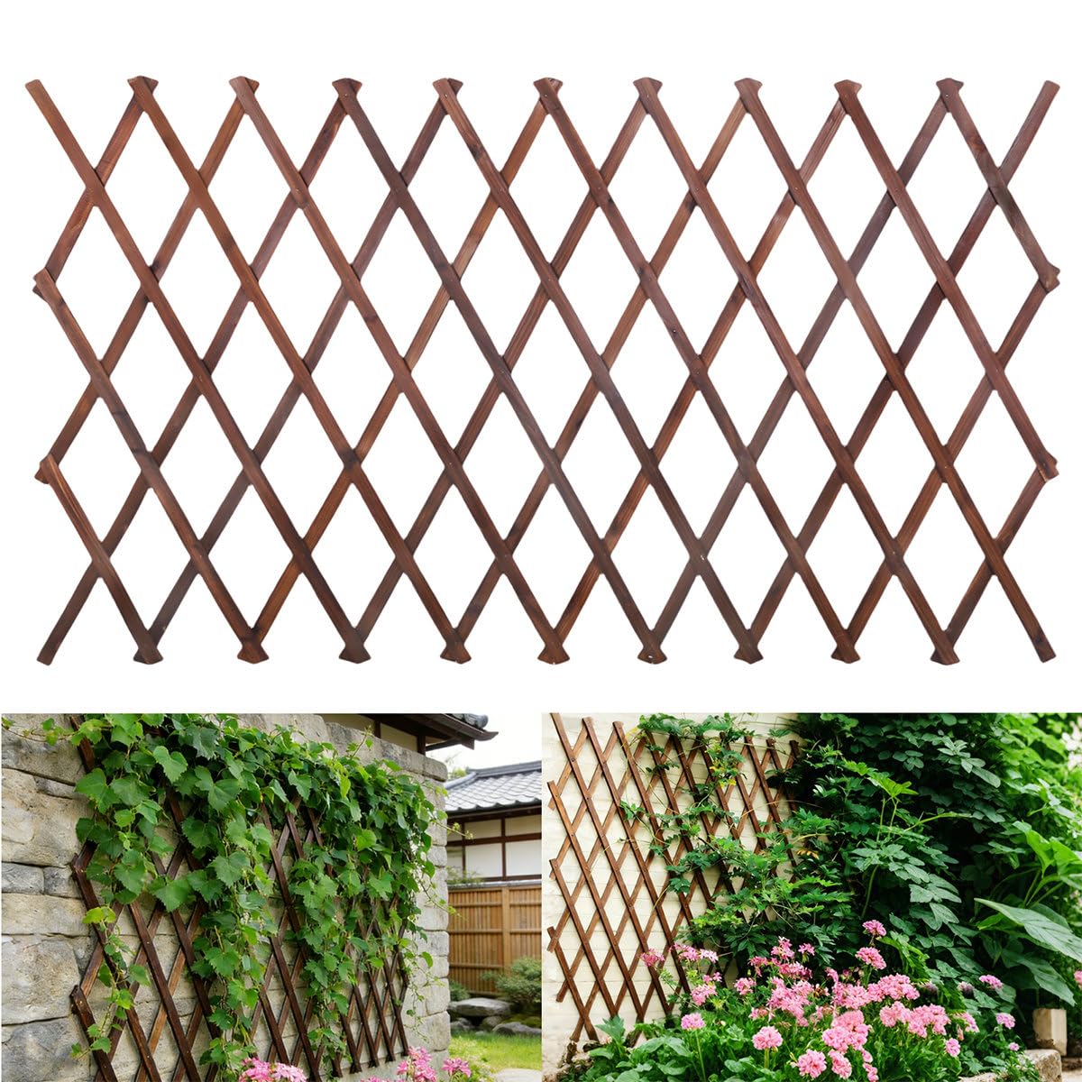 Expandable Garden Trellis, 38" x 89" Large Wooden Lattice Fence Wall Panel Lattice Trellis for Climbing Plants Outdoor Ivy Vine Rose Clematis for Garden Patio Room Decor (1Pcs Brown)