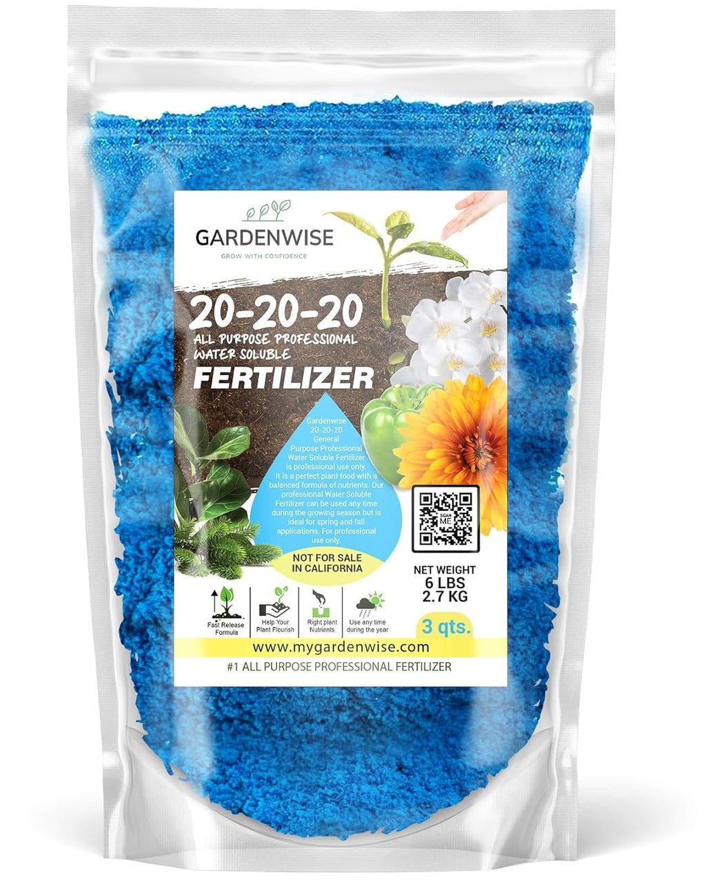 20-20-20 Water-Soluble Fertilizer – Powder for Liquid Plant Food for Indoor & Outdoor Plants, Orchids, Vegetables, Lawns, Flowers – 20 20 20 Fertilizer 3 Quarts (6 lbs)