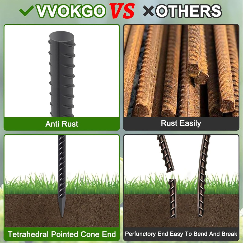 VVOKGO Rebar Stakes 48 Inch 8-Pack Concrete Form Stakes Heavy Duty Straight Ground Anchors, 3/8" Diameter Metal Steel Spikes with Chisel Point End for Plant Support, Garden Border,Landscape Edging