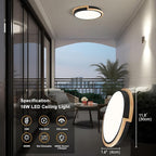 Modern LED Close to Ceiling Light, Round Shape Flush Mount Ceiling Light Fixture, Matte Black with Wood Accent, Minimalist Kitchen Lighting for Bedroom, Entryway, Laundry Room, Hallway 11.8in