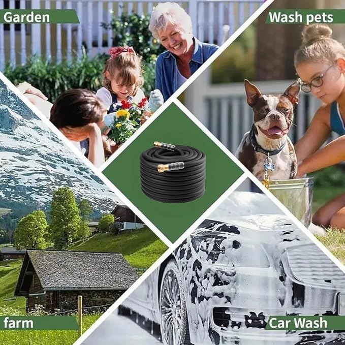 Heavy Duty Premium Garden Hose 125ft x 5/8", 300PSI Working, 1000PSI Burst, Hybrid Rubber Water Hose with Transparent Swivel Handle - Hot/Cold Water - Five Layered Braiding with Brass fittings (Black)