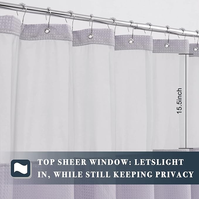 N&Y HOME Waffle Weave Shower Curtain with Snap-in Fabric Liner & 12 Metal Hooks Set - Hotel Style, Waterproof & Washable, Heavyweight Fabric & Mesh Top Window - 71x72, Lavender