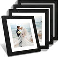 10x10 Picture Frame Set of 4 with HD Glass, Black Frames Display 8x8 Picture with Mat or 10 x 10 Without Mat, Photo Frames for Tabletop Display and Wall Mounting