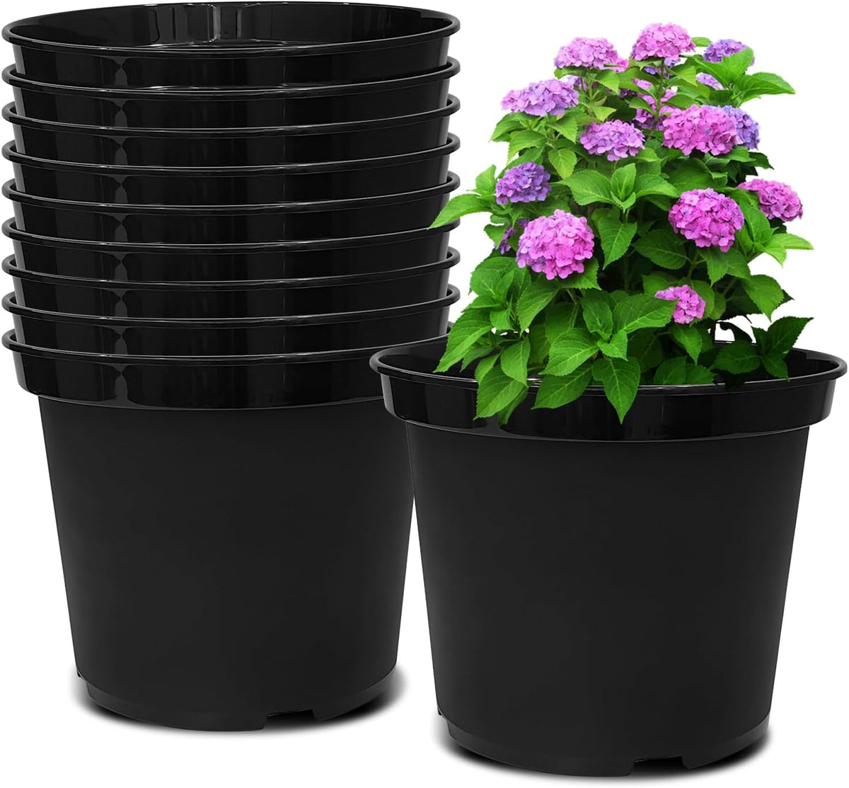 3 Gallon Plastic Nursery Pots, 10 Inch Round Plant Pots with Drainage Holes, 10 Pack Planting Pot for Outdoor Indoor Plants, Gardening Gifts for Women, Black
