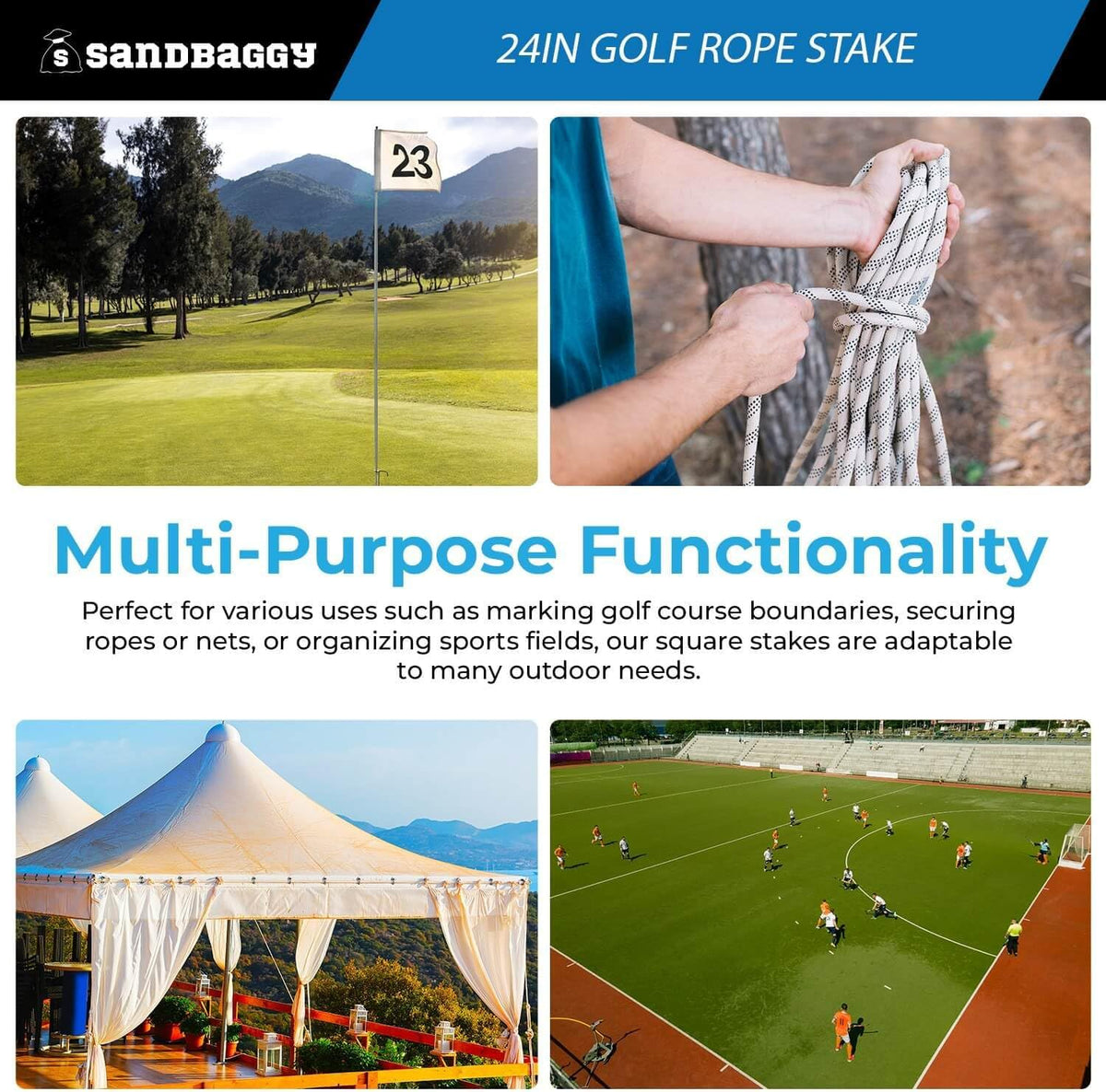 24" Golf Rope Stake - Square Stake (UV Resistant) (24 inch, 20, Count)