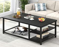 EXCEFUR Black Coffee Table, Rustic Wood Living Room Table with Storage Shelf, Modern Rectangle Center Table, 47 Inch