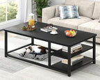 EXCEFUR Black Coffee Table, Rustic Wood Living Room Table with Storage Shelf, Modern Rectangle Center Table, 47 Inch
