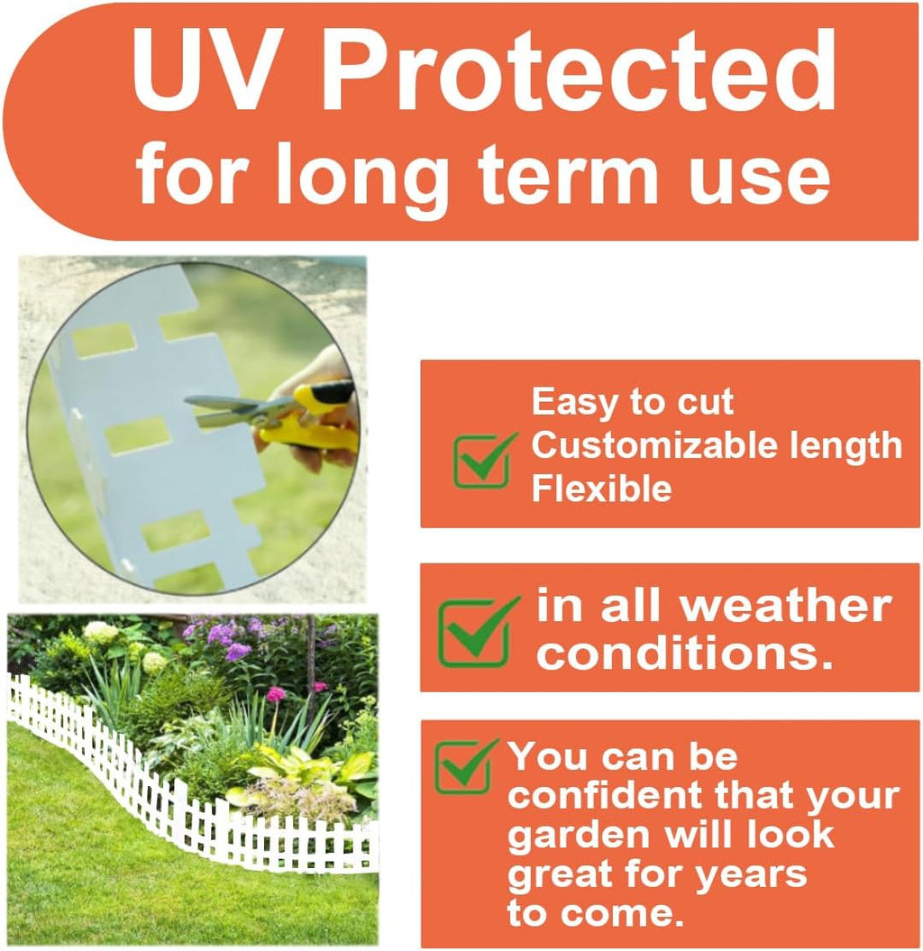 Garden Edging 33FT, Landscape Edging Borders [Extra Tall 4.9IN ] Flexible Lawn Edging Kit with 60pcs Stakes,Mini Plastic Fence for Tree Flowerbeds Grass Yard -White-2