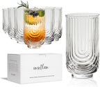INSETLAN Set of 6 Water Drinking Glasses, Arch Design Cocktail Glasses, Vintage Glassware, Collins Glass Cups for Coffee, Wine, Whiskey, Juice, Housewarming Presents, New House Essentials