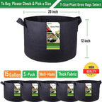 5-Pack 15 Gallon Plant Grow Bags (20x12 inch) Thickened Garden Bag Fabric Plant Pots for Potato,Tomato Planters,Herbs Veggies Planter Bag,Garden Pot,Flower Pot,Barrel Planter,Plant Container W/ Gloves