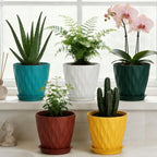 SQKH 8 Inch Plastic Plant Pots,Set of 5 Flower Pots,Planters with Drainage Holes & Saucers, Indoor Outdoor Garden Pots for Home Decor(Colorful)