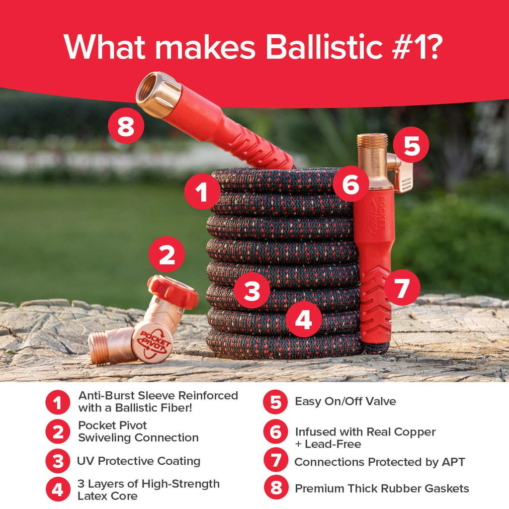 Pocket Hose Ballistic 25 FT Expandable Garden Hose, No-Kink, As Seen on TV