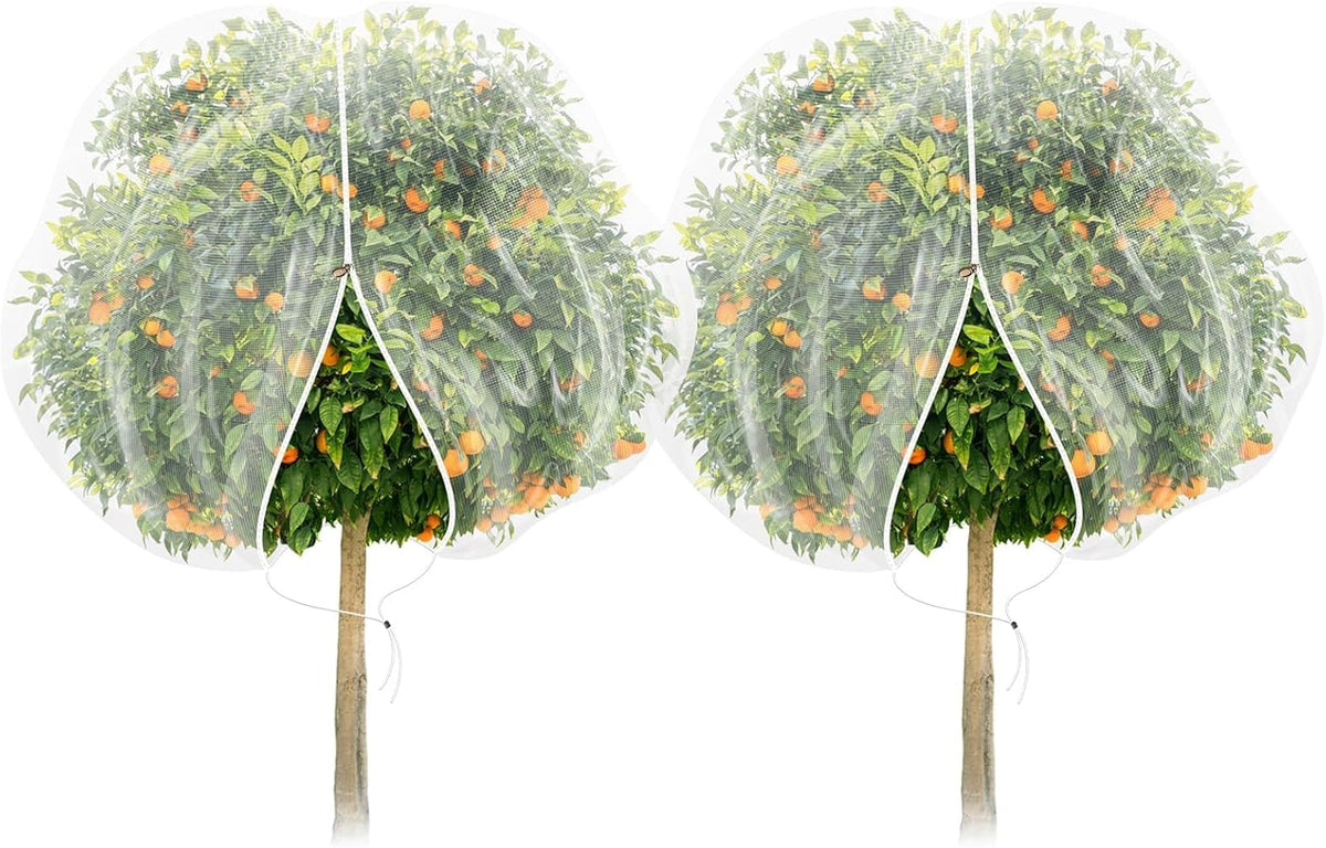 TWOWYHI 2Pack Garden Netting 8.2X8.2 Feet Large Fruit Tree Netting with Zipper and Drawstring Insect Bird Cover for Fruits Vegetables Tree Garden Protection