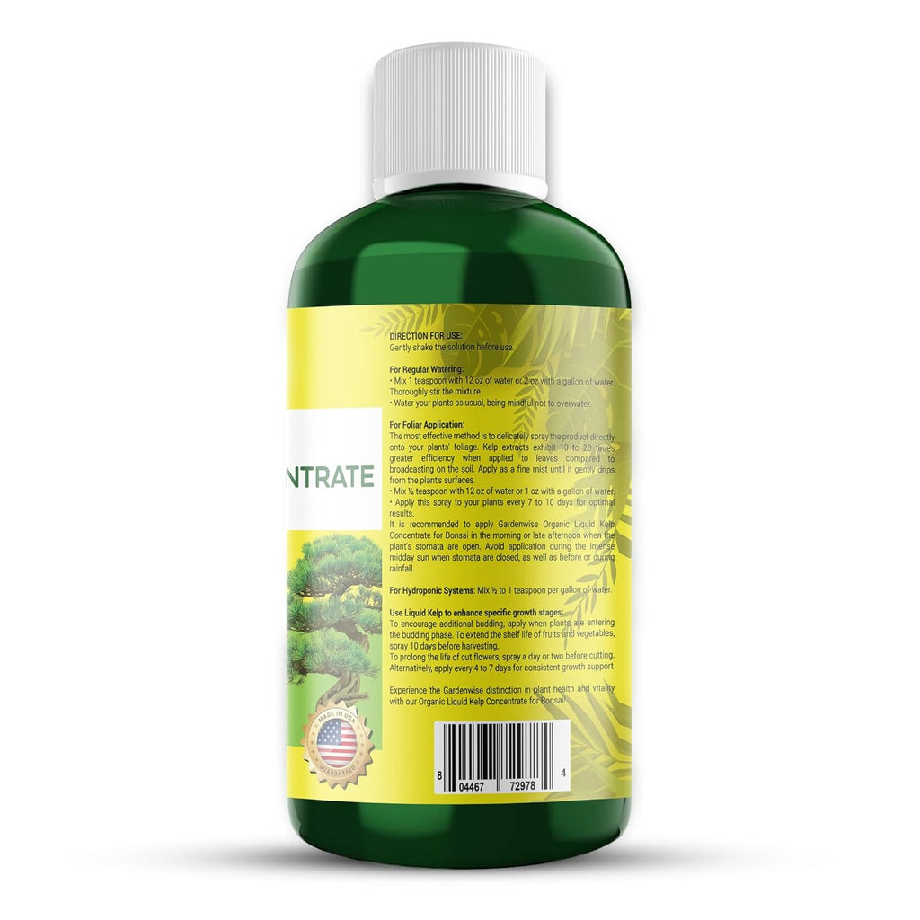 Organic Premium Seaweed Fertilizer for All Bonsai - Liquid Kelp Plant Food - Nutrient-Rich Liquid Plant Food & Soil Enhancer for Growth Control (32 OZ)