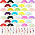 Chunful 100 Pieces Paper Hand Fan Multicolor Bamboo Folding Fans Handheld Chinese Decorative with Organza Bags for Wedding Bridal Church Dancing Home Craft DIY Decoration Party Favors Summer