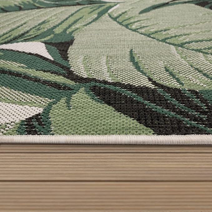 Paco Home in- & Outdoor Rug Tropical Palm Leaf Design for Patio in Green Beige, Size: 7'10" x 11'2"
