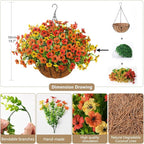 ZFProcess Artificial Faux Hanging Plants Flowers Basket for Fall Outdoor Decoration, Fake Silk Daisy in Planter Realistic UV Resistant Look Real for Porch Home Patio Balcony Yard(Red Orange Yellow)