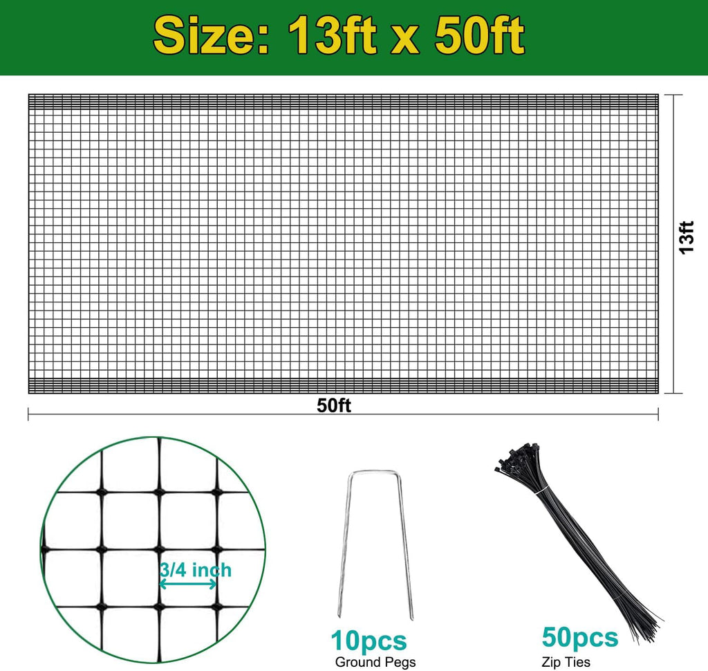 KLEWEE Bird Netting, 13 x 50 FT Heavy Duty Garden Netting for Protect Fruit Trees, Plants and Vegetables from Birds, Deer, Squirrels and Other Animals