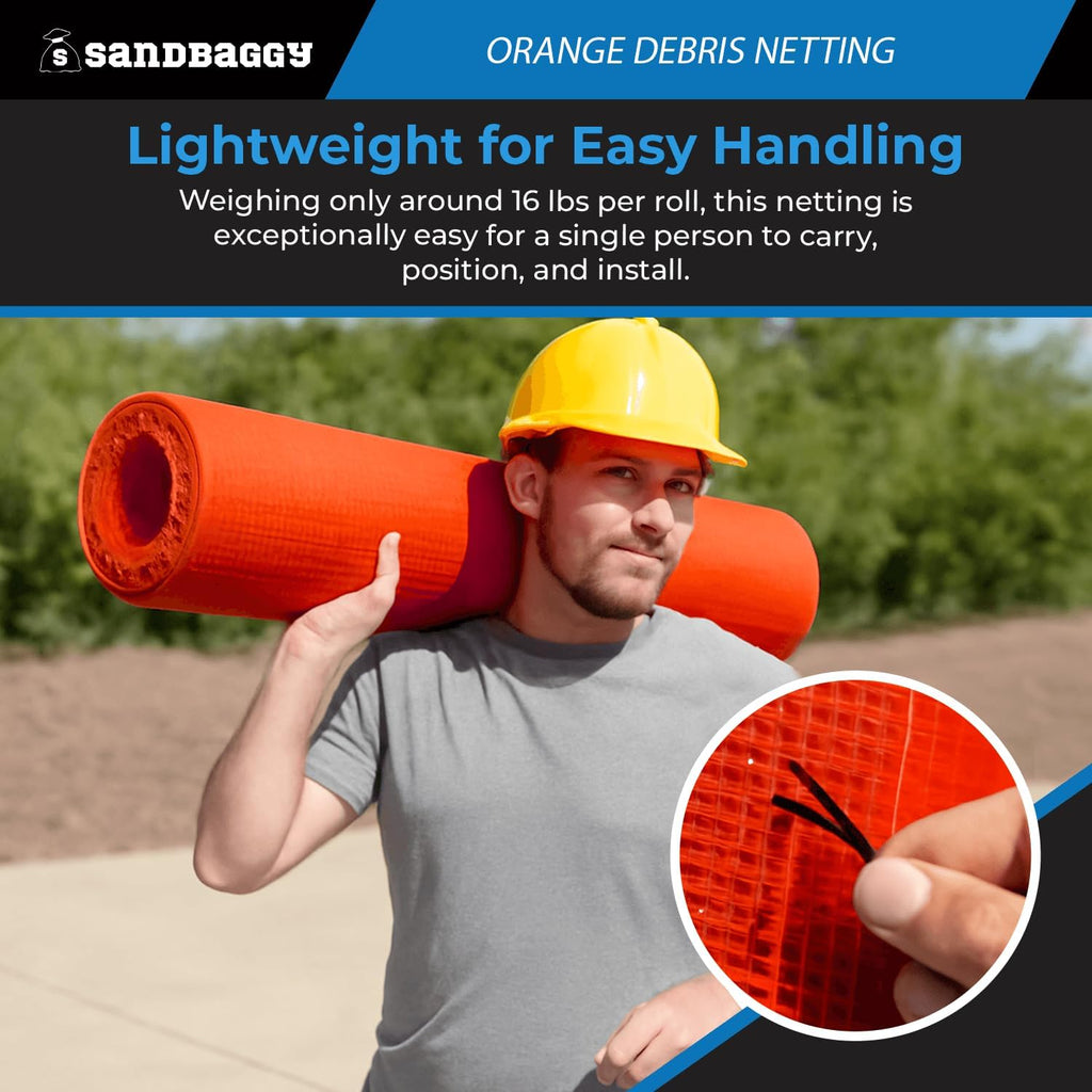 Sandbaggy Fire Resistant Debris & Safety Netting | Orange Construction HDPE Mesh (1, 4 ft x 150 ft)