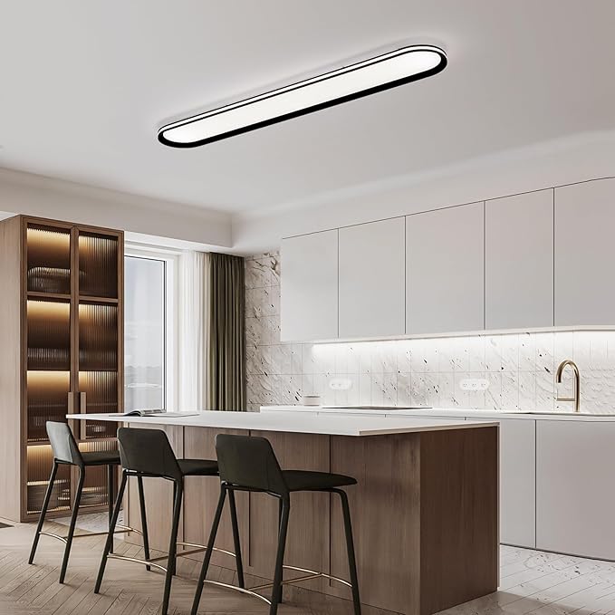 47.1 Inch Metal LED Ceiling Light,Slim, Edge Lit - 65W Full Spectrum Linear Ceiling Lamps,6500K Cool White Modern Ultra Thin Low Profile Light Fixture for Kitchen, Home & Office Hallway