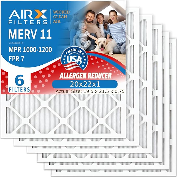 AIRX FILTERS WICKED CLEAN AIR. 20x22x1 Air Filter MERV 11 Electrostatic Pleated Air Conditioner Filter 6 Pack HVAC AC Furnace Filters
