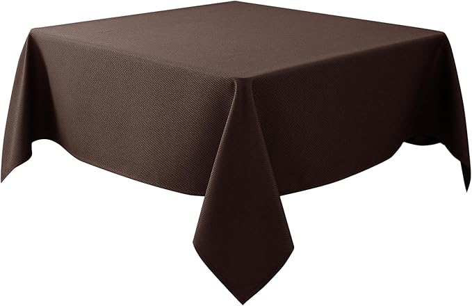 Biscaynebay Textured Fabric Square Tablecloth 90x90 Inch, Brown Water Resistant Card Table Cloth Folding Table Cover for Dining, Kitchen, Wedding and Parties etc. Machine Washable