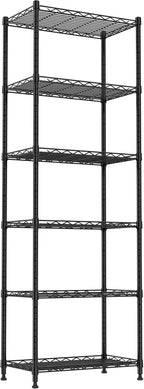REGILLER 6 Wire Shelving Steel Storage Rack Adjustable Unit Shelves for Laundry Bathroom Kitchen Pantry Closet(Black,11.7" D x 21.4" W x 63" H)