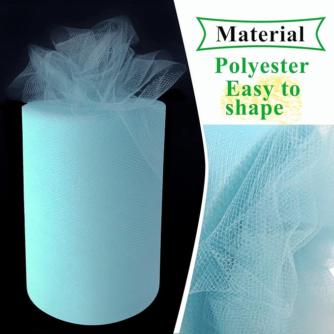 Light Blue Tulle Fabric Rolls 6 Inch by 100 Yards (300 feet) Fabric Spool Tulle Ribbon for DIY Tutu Bow Baby Shower Birthday Party Easter Wedding Decorations Christmas Craft Supplies