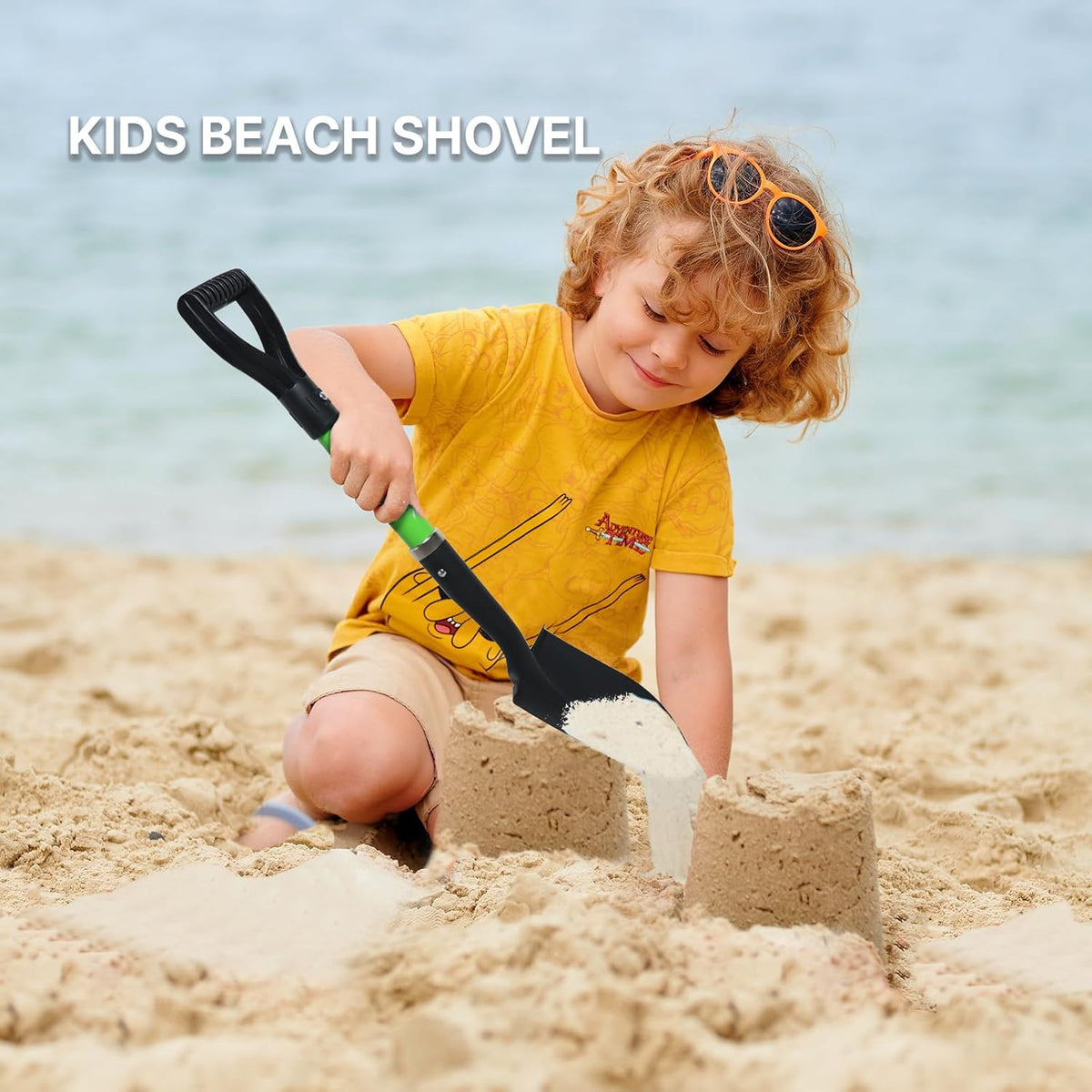 WIKER Beach Shovel,Kids Shovels for Digging,Short Handle Metal Shovel,Small Shovels for Gardening,Camping,Planting,28Inches,Green
