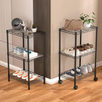 Small 3 Tier Shelves Storage Wire Shelving Unit Metal Shelf Adjustable Organizers Storage Shelving with Wheels for Bathroom Laundry Room Kitchen Pantry12”D x 18”W x 30.7”H Black